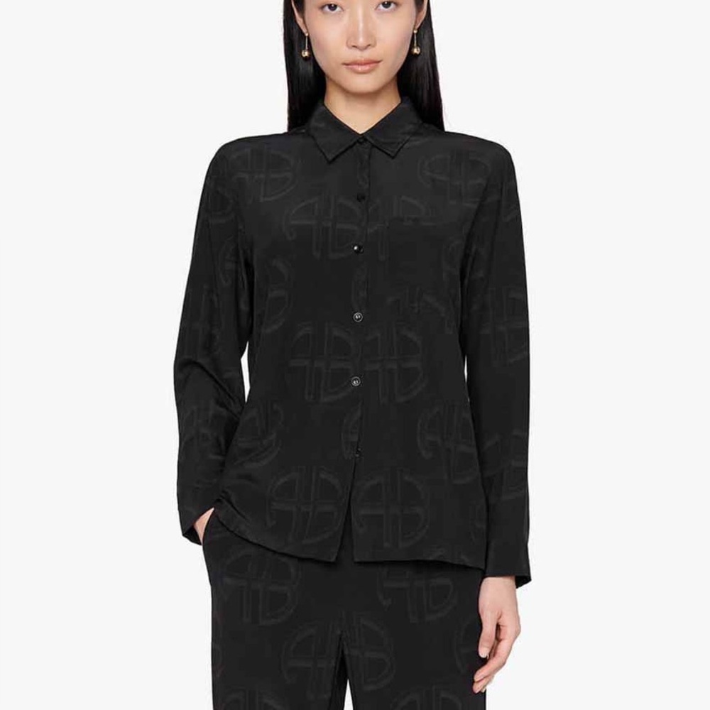 Anine Bing Aspen Shirt in Black Monogram